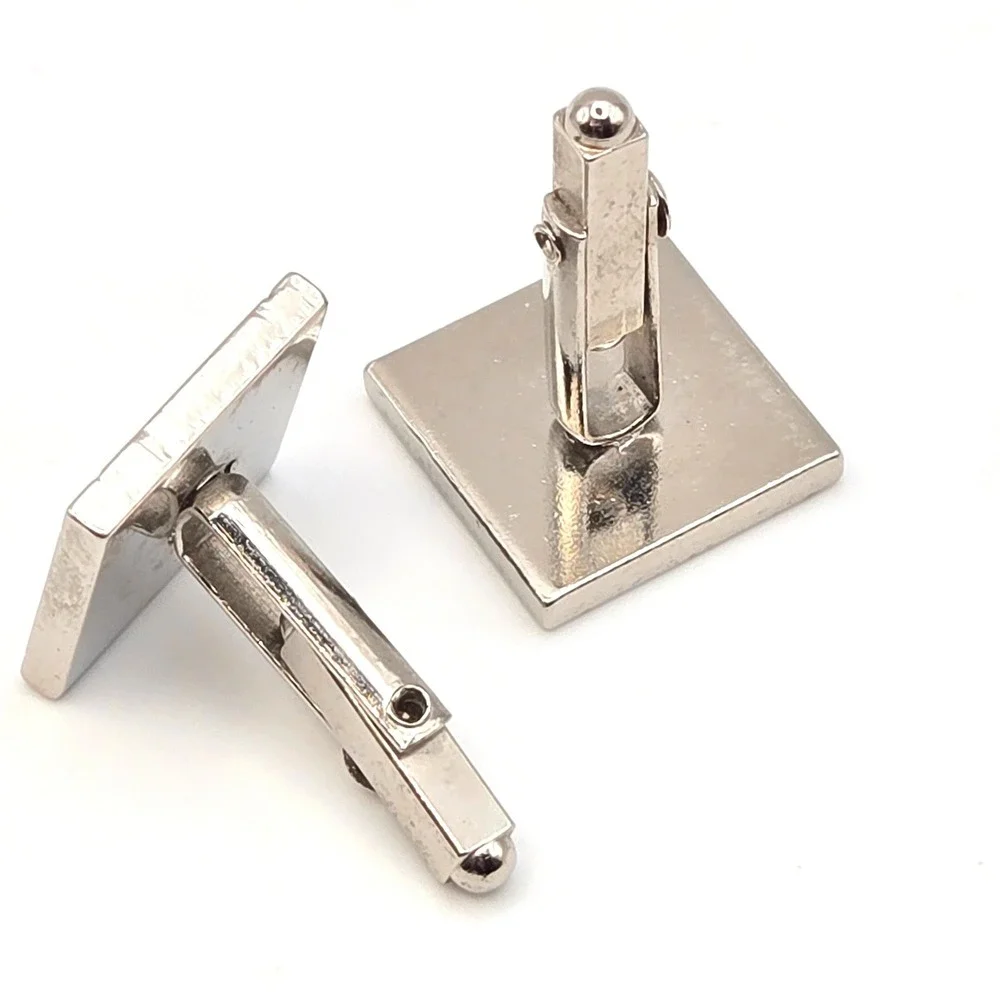 Vintage Silver Tone Cufflinks Set Round Hickok USA Engraved and Square Geometric